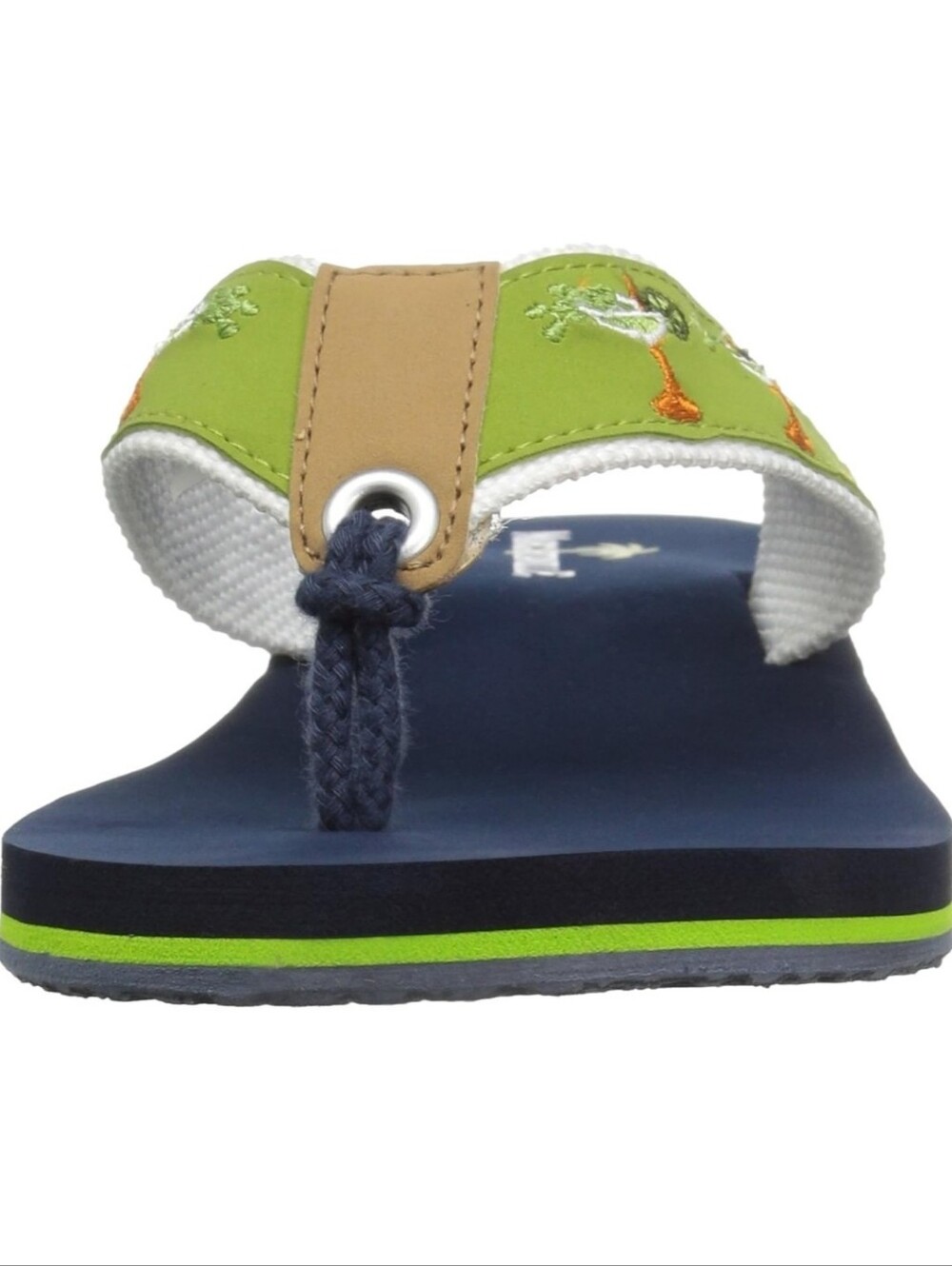 Margaritaville Navy Blue & Bright Green "Rita Time" Leather Upper Flip Flops, 8 - Picture 2 of 11